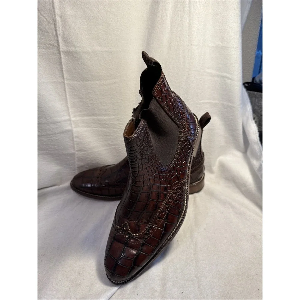 Stacy‎ Adams Leather Tooled Croc Men's Ankle Dress Boots Burgundy Brown Sz 9.5 M